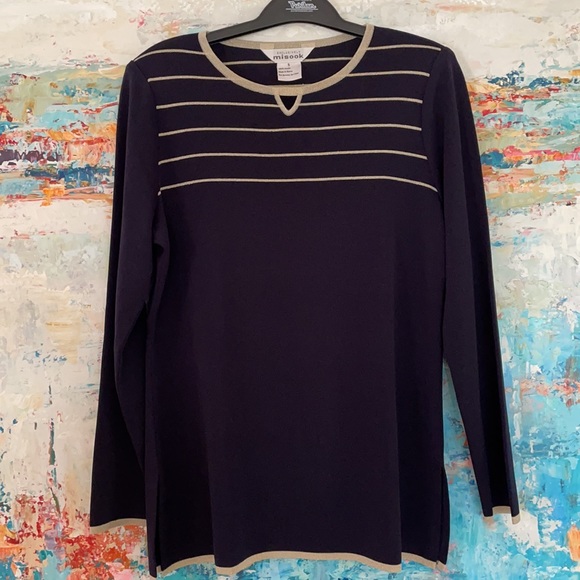 EXCLUSIVELY MISOOK Knit Tunic Style Top Navy EC Sm - Picture 1 of 11